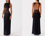 Slim lace satin patchwork - backless long dress