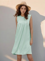 Perfee Button Round Neck Sleeveless Mini Dress