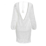 Long-sleeved V-neck lace long dress