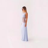 Slim lace satin patchwork - backless long dress