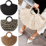 Rattan Wicker Straw Woven Half-round Bag