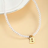 High-grade Titanium Steel Pendant Personality 26 Letter Pearl Necklace