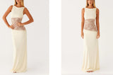 Slim lace satin patchwork - backless long dress