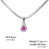 Colorful Crystal Water Drop Pendant Stainless Steel Snake Chain Necklace