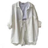 Lapel Long Sleeved Shirt Shorts Set