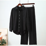 Faya || European And American Ins Style Solid Color Leisure Fashion Long Sleeve Blouse And Pants