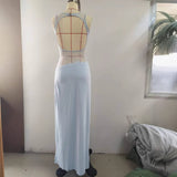 Slim lace satin patchwork - backless long dress