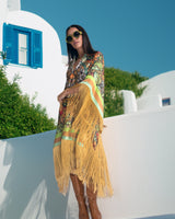 Auric Garden Fringed Satin Kaftan Dress