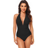 Pleated Neck One-piece Swimsuit