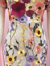 Round Neck Embroidered Three-dimensional Flower Mid-length Dress