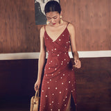 French Polka Dot Mid-length Split Dress