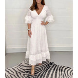 Alice || High Waisted Embroidered Solid V-neck Dress