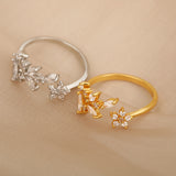 Golden Flower Branch And Leaf Adjustable Ring