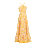 Vacation Style Dress with Floral Print and Hollow-out Waist