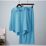 Faya || European And American Ins Style Solid Color Leisure Fashion Long Sleeve Blouse And Pants