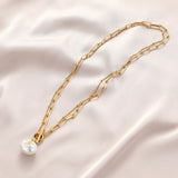 Stainless Steel Round Pearl Star Necklace
