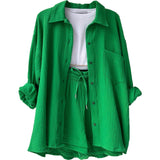 Lapel Long Sleeved Shirt Shorts Set