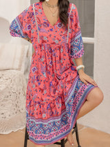 Printed Puff Sleeve Midi Dress