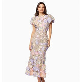 Round Neck Embroidered Three-dimensional Flower Mid-length Dress