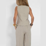 Vest Suits V-neck Botton Sleeveless Top And Loose Straight Trousers