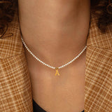 High-grade Titanium Steel Pendant Personality 26 Letter Pearl Necklace