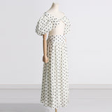 Puff Sleeve Top High Waist Slit Polka Dot Printed Skirt & Top