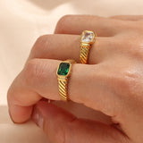Stainless Steel Waterproof Black White Green Zircon Ring