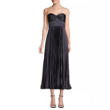 Pleated Wrap Chest Satin Dress