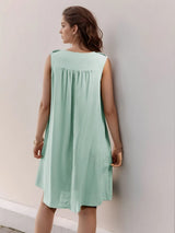 Perfee Button Round Neck Sleeveless Mini Dress