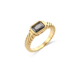 Stainless Steel Waterproof Black White Green Zircon Ring