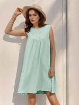 Perfee Button Round Neck Sleeveless Mini Dress