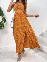 Lillian || European And American Summer Women's Hollow Pleated Halterneck Printed Dress