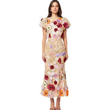 Round Neck Embroidered Three-dimensional Flower Mid-length Dress