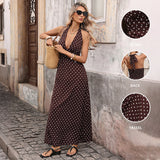 Dot Slim V-neck Long Dresses