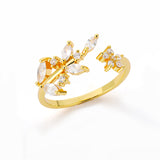 Golden Flower Branch And Leaf Adjustable Ring