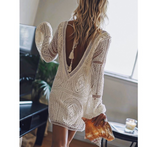 Long-sleeved V-neck lace long dress