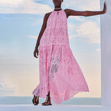 Shannon || Embroidered V-neck Halter Lace-up Sleeveless Dress