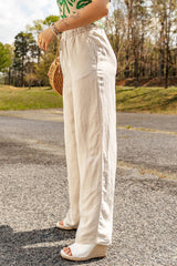 Apricot Linen-Blend Drawstring Waist Loose Pants