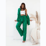 Faya || European And American Ins Style Solid Color Leisure Fashion Long Sleeve Blouse And Pants