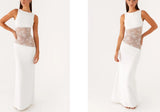 Slim lace satin patchwork - backless long dress