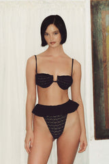 Black Daisy Lace Petal Bikini Top