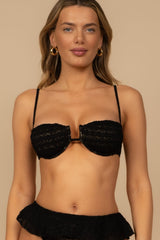 Black Daisy Lace Petal Bikini Top
