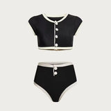 Color Block High-Waisted Women's Swimsuit Set