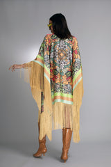 Auric Garden Fringed Satin Kaftan Dress