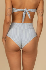 Classic Blue Stripe Added Coverage High Rise Bikini Bottom