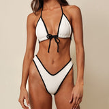 Cream (Black Binded) Terry Rib Emma Bikini Top