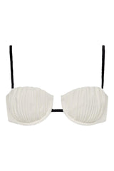 Cream (Black Binded) Terry Rib Petal Bikini Top