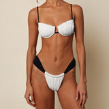 Cream (Black Binded) Terry Rib Petal Bikini Top