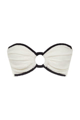 Cream (Black Binded) Terry Rib Tori Ties Bandeau Bikini Top