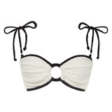 Cream (Black Binded) Terry Rib Tori Ties Bandeau Bikini Top